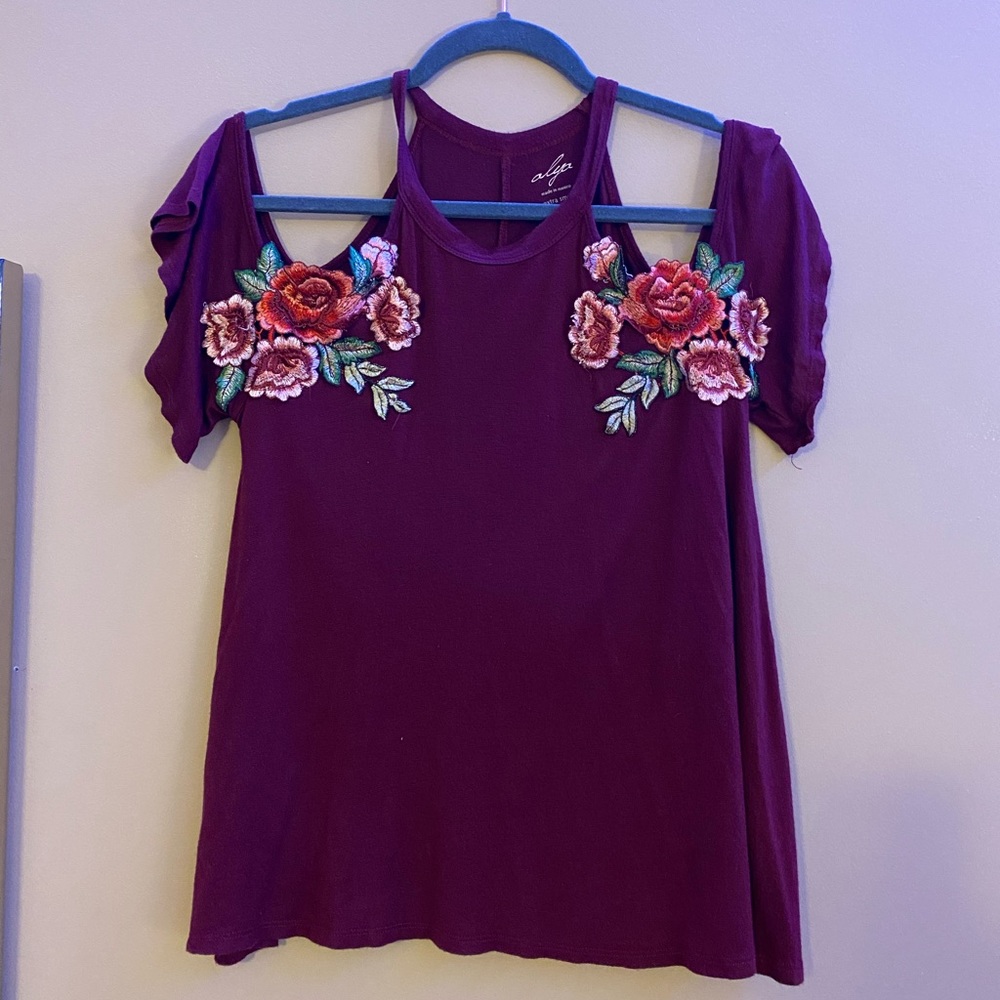 Maroon and floral off the shoulder top